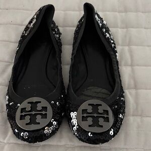 Preowned-Tory Burch Reva sequin ballet flats
